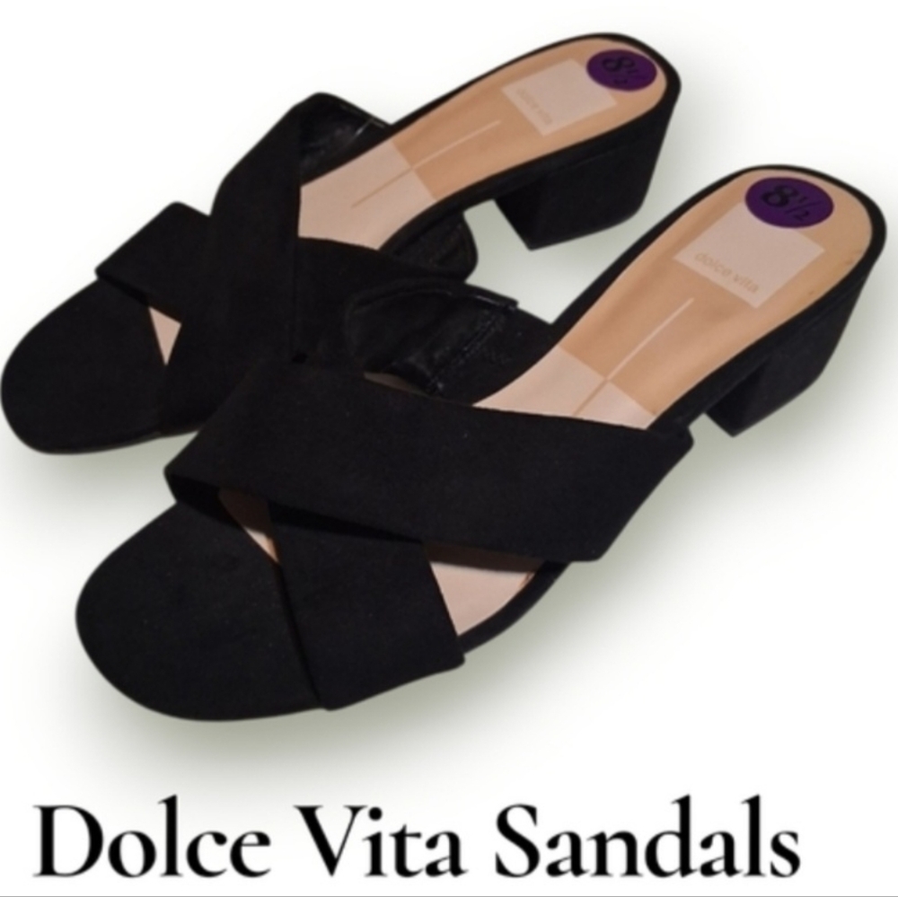 NWT Dolce Vita Black Suede Cross-Strap SlipOn Low Block Women's Sandals Size 8.5